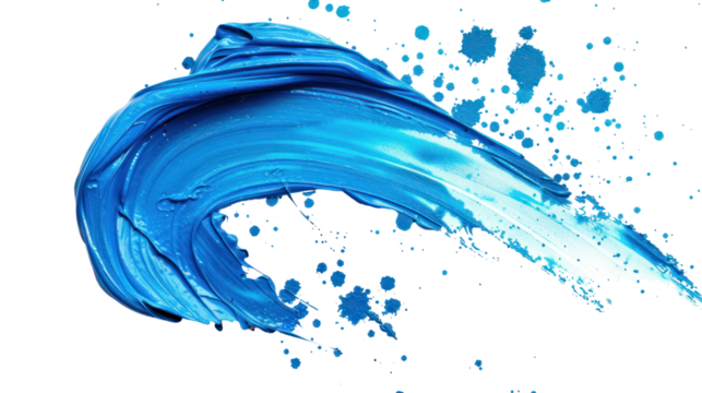 Watercolor of Vibrant blue paint stroke isolated on transparent and white background.PNG image