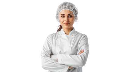 factory women manager in uniform,female chef  isolated on transparent and white background.PNG image