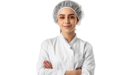 factory women manager in uniform,female chef  isolated on transparent and white background.PNG image