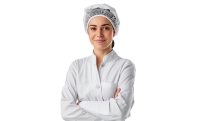 factory women manager in uniform,female chef isolated on transparent and white background.PNG image	