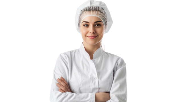 factory women manager in uniform,female chef  isolated on transparent and white background.PNG image