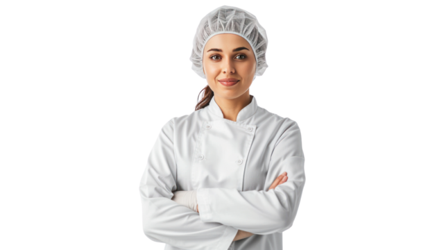 factory women manager in uniform,female chef  isolated on transparent and white background.PNG image