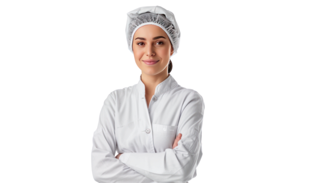 factory women manager in uniform,female chef isolated on transparent and white background.PNG image	