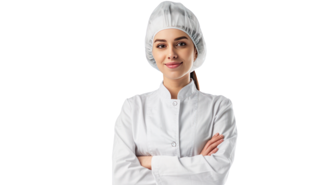 factory women manager in uniform,female chef isolated on transparent and white background.PNG image	