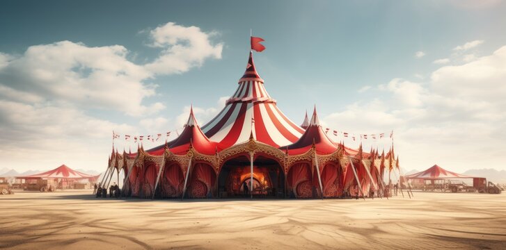 Circus tents standing on a green field