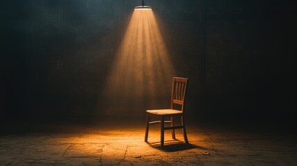 Solitary Wooden Chair Under Spotlight