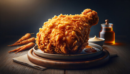 fried chicken crispy on a background, fast food - obrazy, fototapety, plakaty