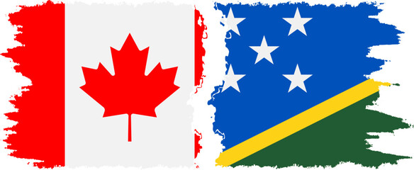 Solomon Islands and Canada grunge flags connection vector