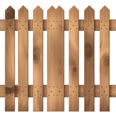 Brown wooden fence isolated on a white transparent background that separates the objects. There are clipping paths for the designs and decoration. Wood wall. Texture. Horizonta