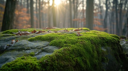 Moss-Covered Rock in Tranquil Forest