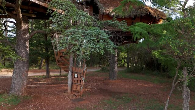 Rustic Treehouse at Domaine St Jean, France - aerial ascend