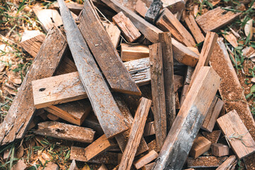 Background image of woodworking workshop: carpenters work table with different tools and wood cutting stand, vintage filter image
