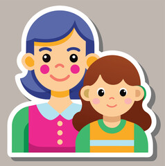 Girl and her mother illustration
