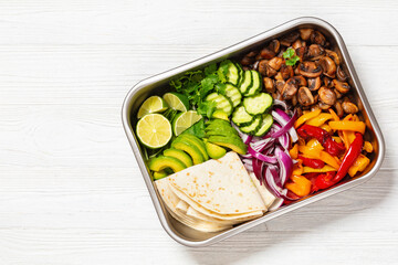 vegan fajitas with mushrooms, veggies on sheet pan