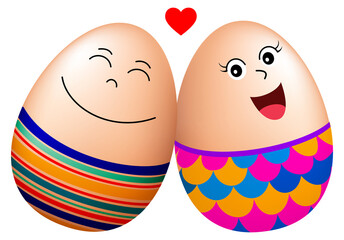 Funny Easter egg boy and girl characters. Happy Easter day,  Illustration.