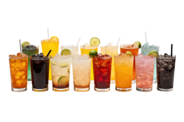 A Variety of Drinks Displayed in a Neat Row. A photo featuring a neatly arranged row of different types of drinks, showcasing the diverse array of options available.