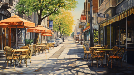 Fototapeta na wymiar A painting of a city street