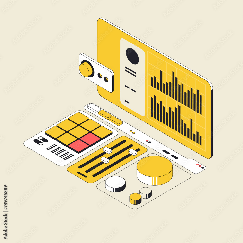 Poster charts and analyzing statistics. data visualization concept. 3d isometric vector illustration.