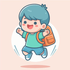 happy boy carrying backpack to school cartoon character illustration