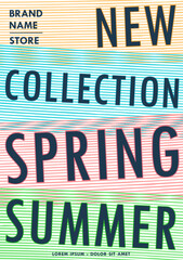 Advertising poster. Template for spring-summer sale. Retro grunge striped print with typographic composition. Vector banner