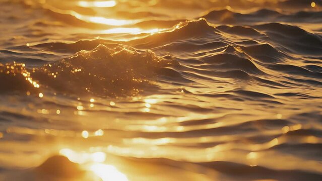 The warm golden light of the sun casting a serene glow over the stillness of the ocean waters.