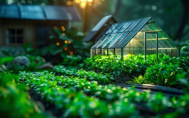 Enchanting Garden Greenhouse at Twilight. Generative ai