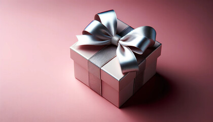 Obraz premium gift box with ribbon, Birthday background with gift, gift box with a bow on a pink background