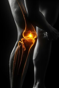 Glowing Knee Joint Pain Concept. Generative ai