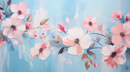 Painting of pink and blue flowers