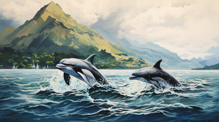 Dolphins - obrazy, fototapety, plakaty