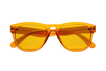 A Pair of Yellow Sunglasses. A photo featuring a pair of yellow sunglasses resting. on a White or Clear Surface PNG Transparent Background.