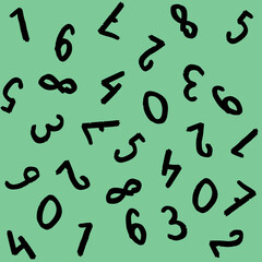 template with the image of keyboard symbols. a set of numbers. Surface template. pastel green background. Square image.