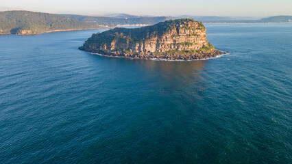 Aerial drone view of Lion Island on Hawkesbury River in Broken Bay on the Central Coast of New South Wales, Australia 
