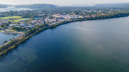 Aerial drone view of Woy Woy on the Central Coast of New South Wales, Australia 