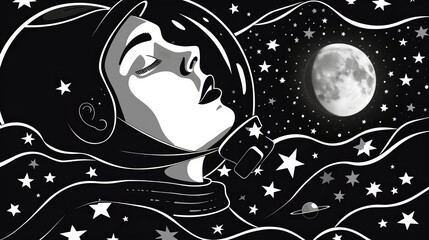 Close-up illustration of an astronaut portrait. Exploration of outer space and new planets