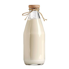 A bottle of fresh milk with a wood stopper lid on an isolated background 