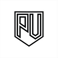 PV Letter Logo monogram shield geometric line inside shield isolated style design