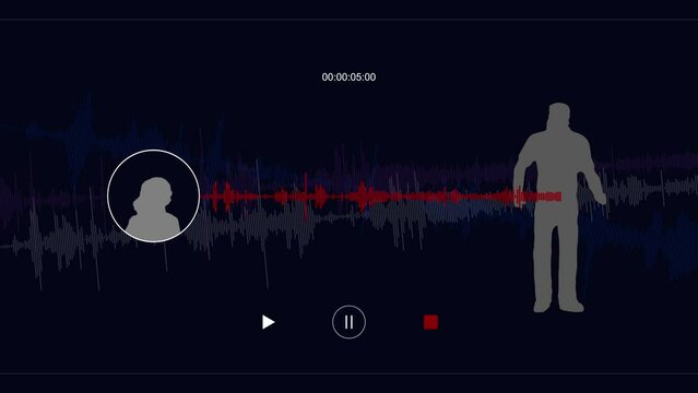 Man silhouette and woman silhouette with voice spectrum graphics. A recording of a call.

