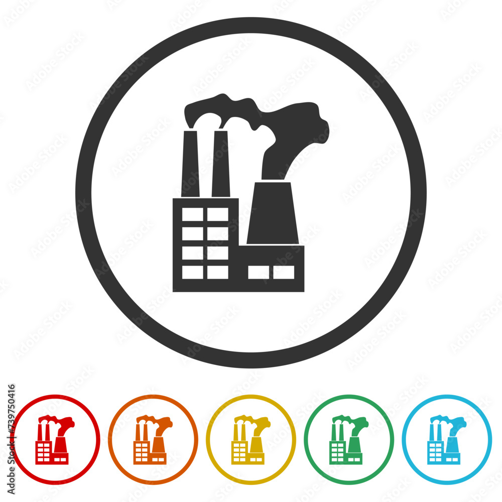 Poster factory logo icon. set icons in color circle buttons