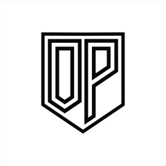 OP Letter Logo monogram shield geometric line inside shield isolated style design