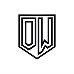 OW Letter Logo monogram shield geometric line inside shield isolated style design