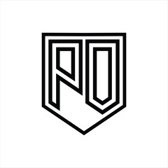 PO Letter Logo monogram shield geometric line inside shield isolated style design