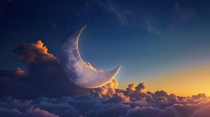 artistic crescent moon, symbolizing the end of Ramadan and start of Eid al-Fitr - obrazy, fototapety, plakaty