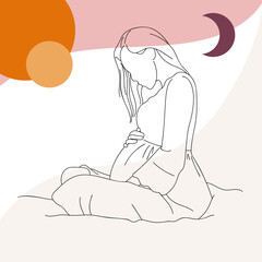 continuous one line drawing of happy pregnant woman editable hand drawn line art vector design