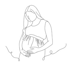 Pregnant Woman Line Art Drawing. Pregnancy Concept One Line Drawing Minimalist Illustration for Modern Graphic Design. Vector EPS 10.