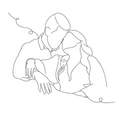 Loving couple line art on white isolated background.
