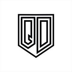 QD Letter Logo monogram shield geometric line inside shield isolated style design