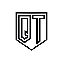 QT Letter Logo monogram shield geometric line inside shield isolated style design