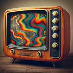 retro tv set with retro tv, television, TV, screen, technology, illustration, Ai generated 