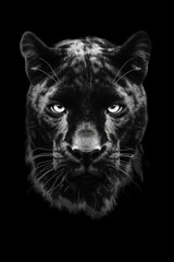 Black Panther face hand drawn realistic style on transparent background.